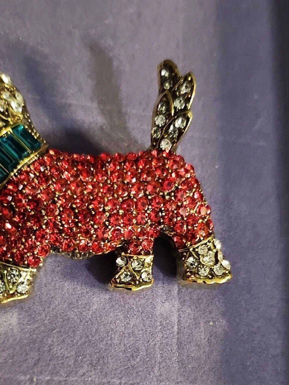 Crystal Embellished Red Dog Brooch